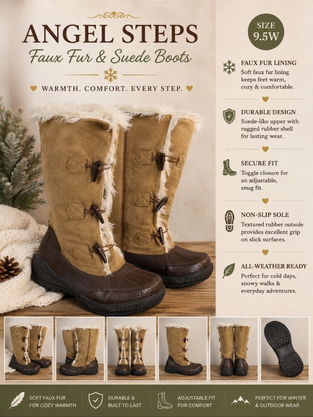 ANGEL STEPS Fuax Fur/suede Boots 9.5W
